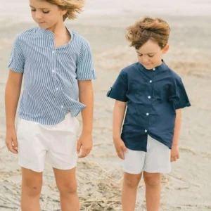 minnow Bottoms<Boys Canvas Short Powder Blue Stripe