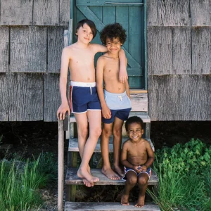 minnow Bottoms<Boys French Terry Short | Swim Freshwater Blue Navy Colorblock