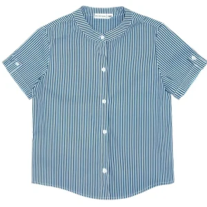 minnow Tops<Boys Short Sleeve Button Down Shirt Navy Stripe
