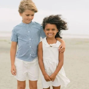 minnow Tops<Boys Short Sleeve Button Down Shirt Navy Stripe