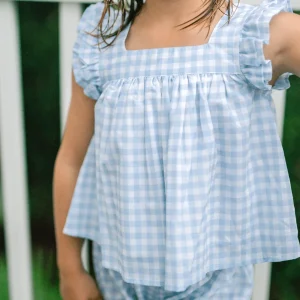 minnow Tops<Girls Blue Gingham Bloomer Set Oasis Blue Gingham