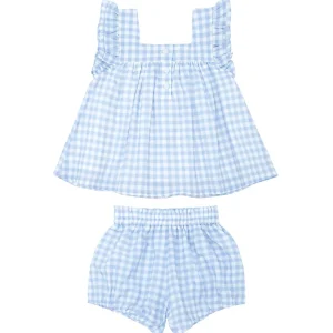minnow Tops<Girls Blue Gingham Bloomer Set Oasis Blue Gingham