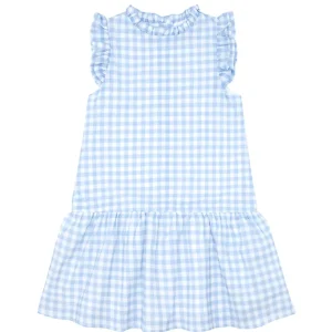 minnow Dresses<Girls Blue Gingham Drop Waist Dress Oasis Blue Gingham