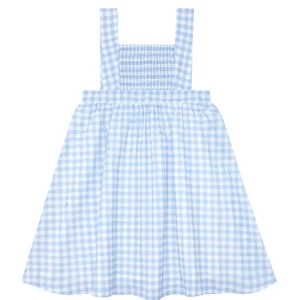 minnow Dresses<Girls Blue Gingham Smocked Bib Dress Oasis Blue Gingham