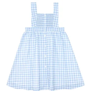minnow Dresses<Girls Blue Gingham Smocked Bib Dress Oasis Blue Gingham