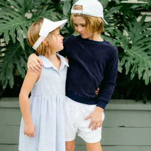minnow Dresses<Girls French Terry Tennis Dress Powder Blue Stripe
