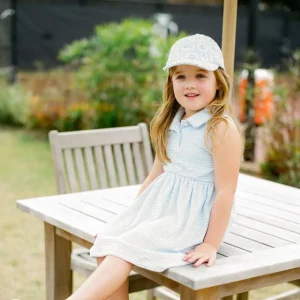 minnow Dresses<Girls French Terry Tennis Dress Powder Blue Stripe