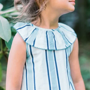 minnow Dresses<Girls Freshwater Stripe Ruffle Collar Dress | Swim White
