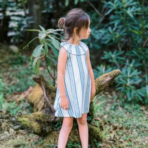 minnow Dresses<Girls Freshwater Stripe Ruffle Collar Dress | Swim White