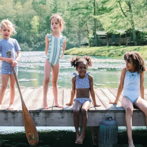 minnow Rashguards<Girls Gathered One Piece | Swim Freshwater Blue