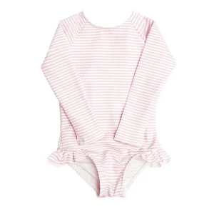 minnow Rashguards<Girls Light Rashguard One Piece Pink Stripe