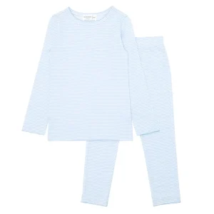 minnow Sleepwear<Girls Pima Pajamas Set Powder Blue Stripe