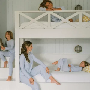 minnow Sleepwear<Girls Pima Pajamas Set Powder Blue Stripe