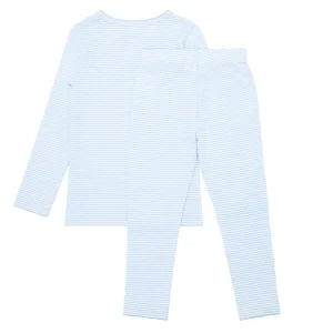 minnow Sleepwear<Girls Pima Pajamas Set Powder Blue Stripe