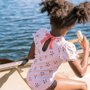 minnow One Pieces<Girls Puff Sleeve One Piece | Swim Raspberry Red