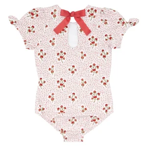 minnow Rashguards<Girls Puff Sleeve One Piece | Swim Raspberry Red