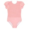 minnow One Pieces<Girls Puff Sleeve Smocked One Piece Sorbet Pink