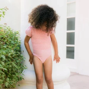minnow One Pieces<Girls Puff Sleeve Smocked One Piece Sorbet Pink