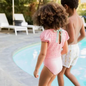 minnow One Pieces<Girls Puff Sleeve Smocked One Piece Sorbet Pink