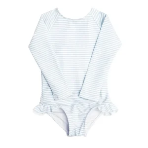minnow Rashguards<Girls Rashguard One Piece Powder Blue Stripe