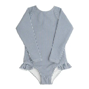 minnow One Pieces<Girls Rashguard One Piece | Swim Navy Stripe