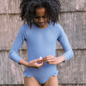 minnow Rashguards<Girls Rashguard One Piece | Swim Navy Gingham