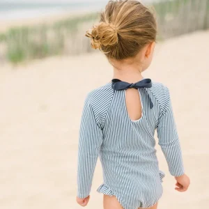 minnow One Pieces<Girls Rashguard One Piece | Swim Navy Stripe