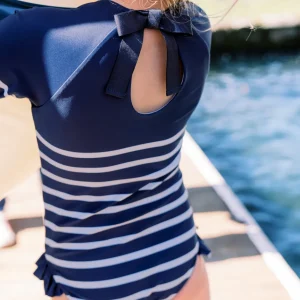 minnow Rashguards<Girls Rashguard One Piece | Swim Navy Breton Stripe