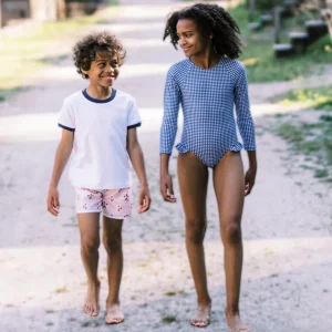 minnow One Pieces<Girls Rashguard One Piece | Swim Navy Gingham
