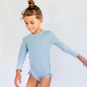 minnow One Pieces<Girls Rashguard One Piece | Swim Navy Stripe
