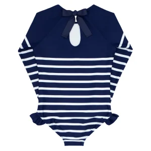 minnow Rashguards<Girls Rashguard One Piece | Swim Navy Breton Stripe