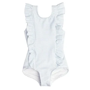 minnow One Pieces<Girls Ruffle One Piece Powder Blue Stripe