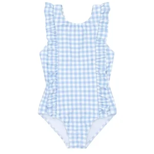 minnow One Pieces<Girls Ruffle One Piece Oasis Blue Gingham