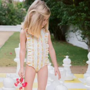 minnow One Pieces<Girls Ruffle One Piece Linear Citrus