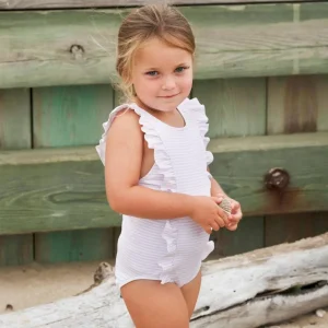 minnow One Pieces<Girls Ruffle One Piece Pink Stripe