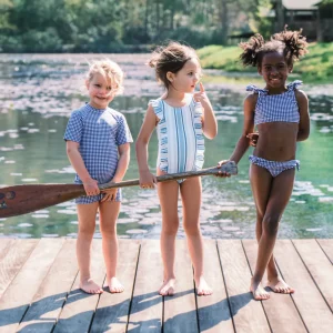 minnow Rashguards<Girls Ruffle One Piece | Swim Freshwater Stripe