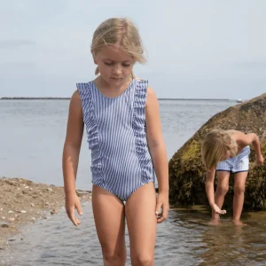 minnow One Pieces<Girls Ruffle One Piece | Swim Navy Stripe