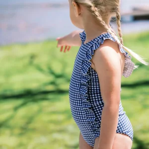 minnow Rashguards<Girls Ruffle One Piece | Swim Navy Gingham