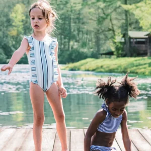 minnow Rashguards<Girls Ruffle One Piece | Swim Freshwater Stripe