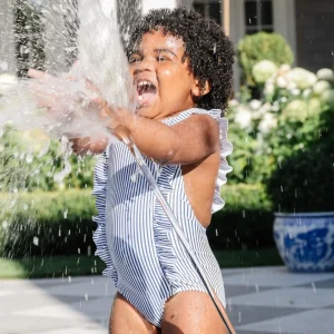 minnow One Pieces<Girls Ruffle One Piece | Swim Navy Stripe