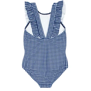 minnow One Pieces<Girls Ruffle One Piece | Swim Navy Gingham