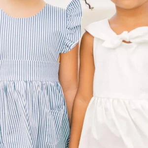 minnow Dresses<Girls Ruffle Sleeve Dress Navy Stripe