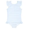 minnow Rashguards<Girls Ruffle Sleeve Rashguard One Piece Powder Blue Stripe