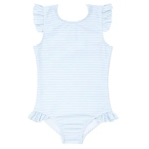 minnow Rashguards<Girls Ruffle Sleeve Rashguard One Piece Powder Blue Stripe
