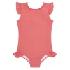 minnow Rashguards<Girls Ruffle Sleeve Rashguard One Piece New England Red