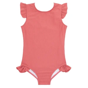 minnow Rashguards<Girls Ruffle Sleeve Rashguard One Piece New England Red