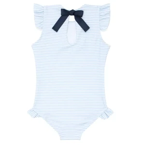 minnow One Pieces<Girls Ruffle Sleeve Rashguard One Piece Powder Blue Stripe