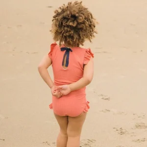 minnow Rashguards<Girls Ruffle Sleeve Rashguard One Piece New England Red