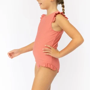 minnow One Pieces<Girls Ruffle Sleeve Rashguard One Piece New England Red