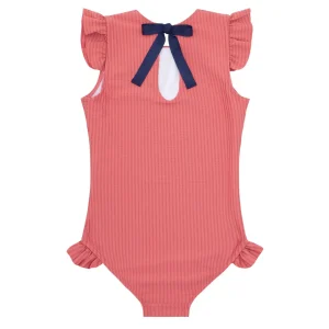 minnow Rashguards<Girls Ruffle Sleeve Rashguard One Piece New England Red
